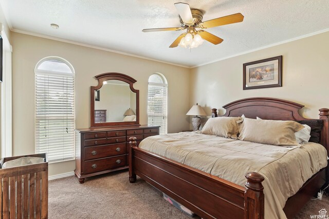 712 S 6150 W, Ogden, UT 84404 - carpeted bedroom featuring multiple windows, a textured ceiling, and ceiling fan
