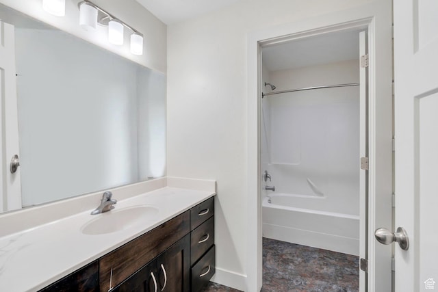 bathroom with vanity and washtub / shower combination