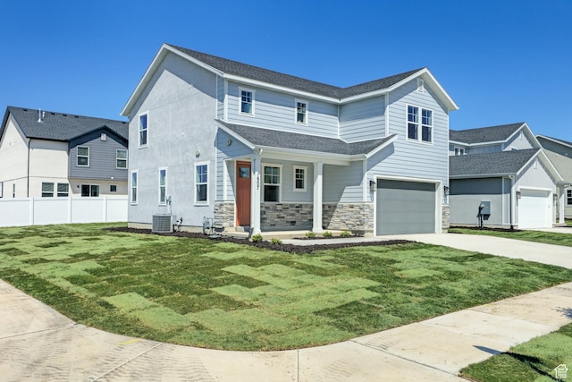 1607 N 800 W, Salem, UT 84653 - view of front of house with a garage, driveway, covered porch, stone siding, and a shingled roof