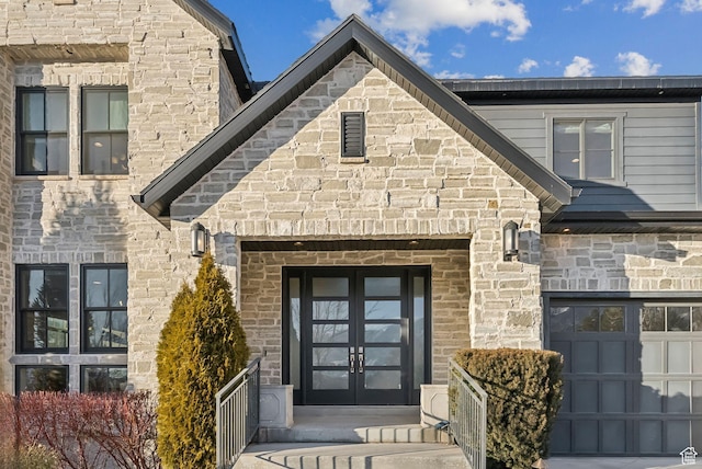 2905 E Denmark Dr, Cottonwood Heights, UT 84121 - view of exterior entry featuring french doors and stone siding