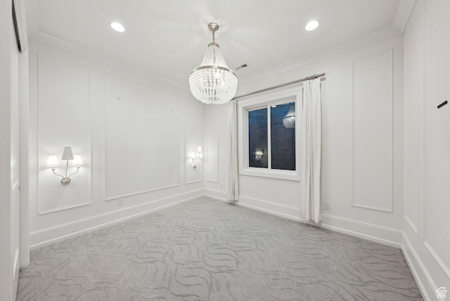 2905 E Denmark Dr, Cottonwood Heights, UT 84121 - unfurnished room with a decorative wall, recessed lighting, a notable chandelier, and carpet floors