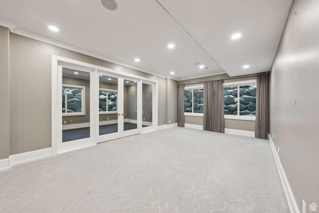 2905 E Denmark Dr, Cottonwood Heights, UT 84121 - carpeted empty room featuring french doors, crown molding, recessed lighting, and baseboards