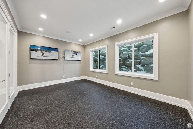 2905 E Denmark Dr, Cottonwood Heights, UT 84121 - empty room featuring visible vents, recessed lighting, ornamental molding, and baseboards