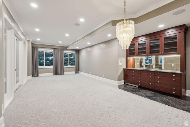 2905 E Denmark Dr, Cottonwood Heights, UT 84121 - interior space with a chandelier, recessed lighting, carpet flooring, and baseboards