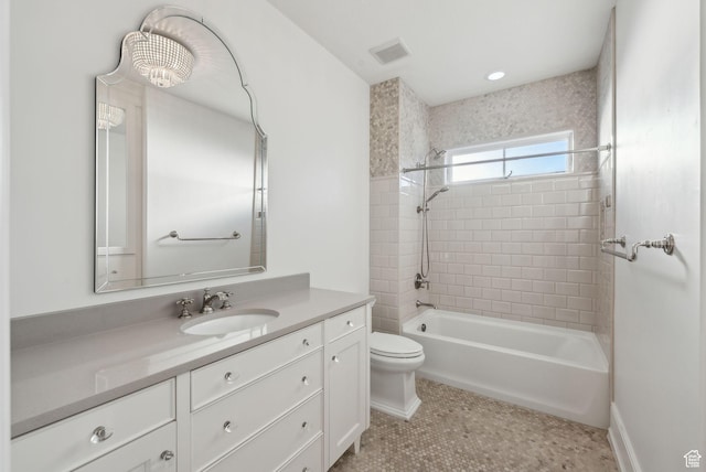 2905 E Denmark Dr, Cottonwood Heights, UT 84121 - full bath with vanity, shower / bath combination, toilet, visible vents, and tile patterned flooring
