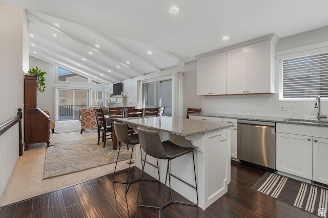 3655 E Oak Rim Way, Millcreek, UT 84109 - kitchen featuring light stone counters, stainless steel dishwasher, sink, and white cabinets