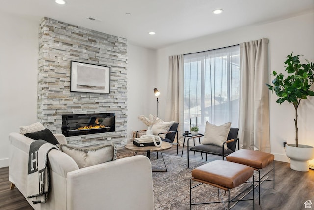 1618 S Main St Unit 2, Salt Lake City, UT 84115 - living room with a fireplace and dark hardwood / wood-style flooring