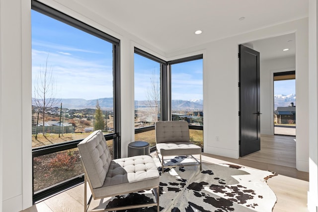 2066 E Oquirrh Mountain Cir, Heber City, UT 84032 - living area with recessed lighting, a mountain view, and wood finished floors