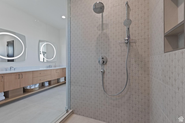 2066 E Oquirrh Mountain Cir, Heber City, UT 84032 - full bathroom with a sink, walk in shower, and double vanity