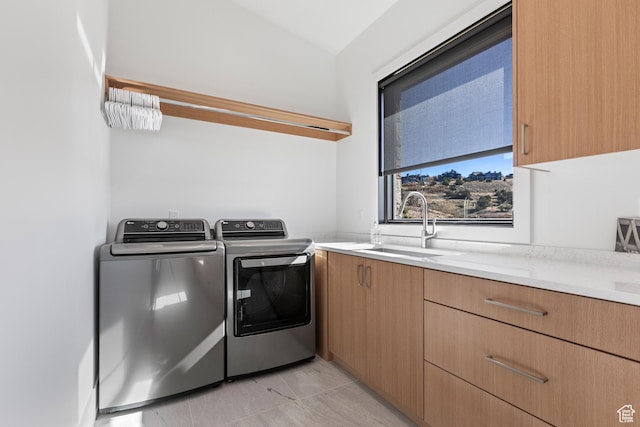2066 E Oquirrh Mountain Cir, Heber City, UT 84032 - laundry room featuring washer and clothes dryer, cabinet space, and a sink