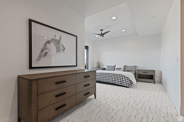 2066 E Oquirrh Mountain Cir, Heber City, UT 84032 - bedroom with recessed lighting, light colored carpet, baseboards, and ceiling fan