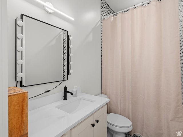 9749 N Hibiscus Ln, Eagle Mountain, UT 84005 - bathroom featuring toilet, vanity, and a shower with curtain