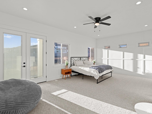 9749 N Hibiscus Ln, Eagle Mountain, UT 84005 - carpeted bedroom featuring access to exterior, recessed lighting, and a ceiling fan