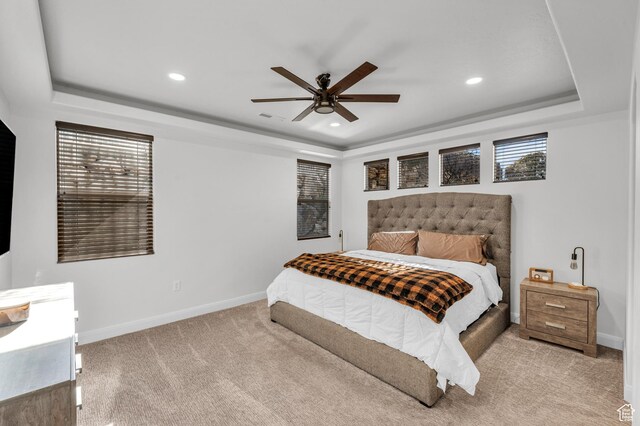 235 W Golden Eagle Cir, St George, UT 84770 - carpeted bedroom featuring a raised ceiling and ceiling fan