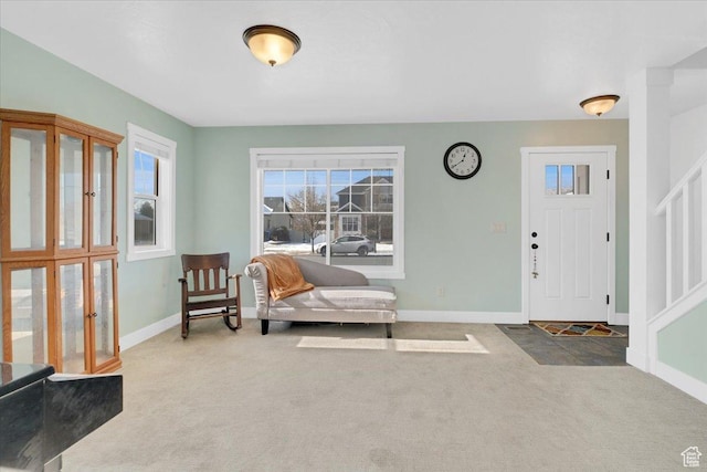 820 S 525 E, River Heights, UT 84321 - sitting room featuring stairway, carpet floors, and baseboards