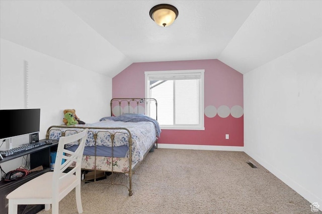 820 S 525 E, River Heights, UT 84321 - bedroom featuring carpet floors, baseboards, visible vents, and lofted ceiling