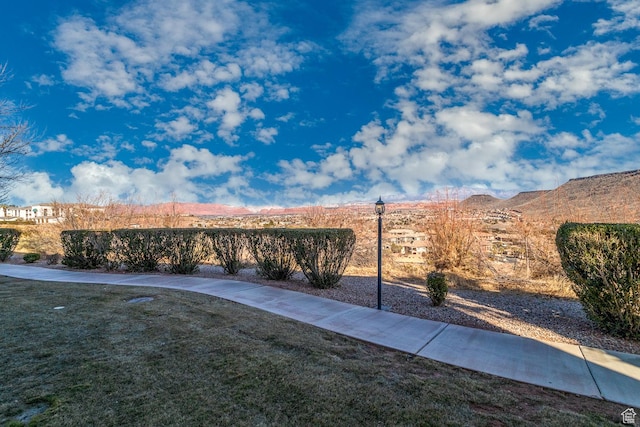 view of yard with a mountain view