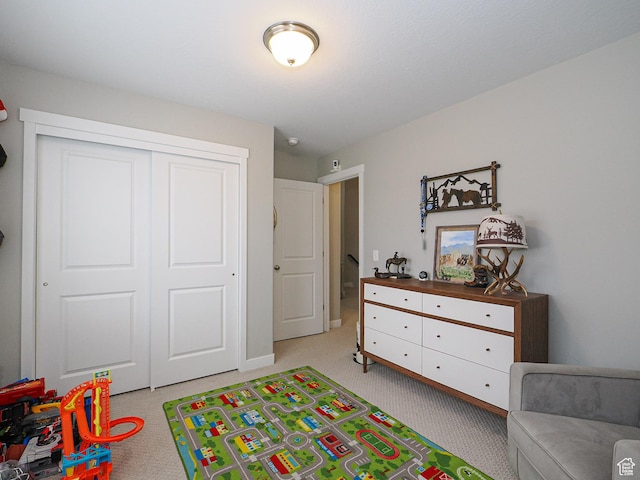 playroom with light colored carpet