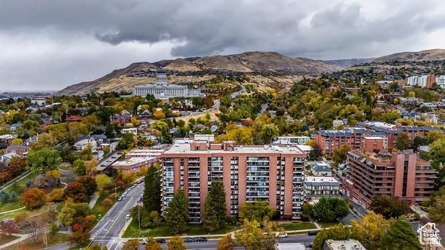 drone / aerial view with a mountain view