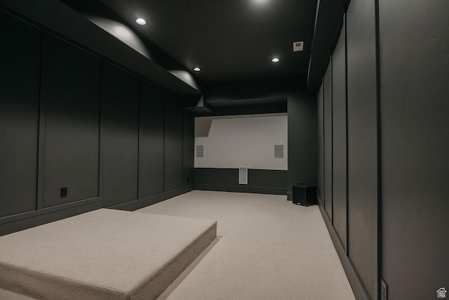 994 W Union Bench Dr S, Mapleton, UT 84664 - home theater room featuring recessed lighting, light colored carpet, a decorative wall, and visible vents