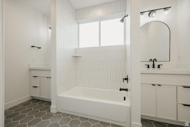 994 W Union Bench Dr S, Mapleton, UT 84664 - full bathroom with tub / shower combination, tile patterned flooring, vanity, and baseboards