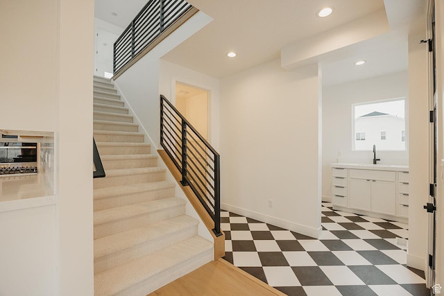 994 W Union Bench Dr S, Mapleton, UT 84664 - stairs with recessed lighting, baseboards, and tile patterned floors