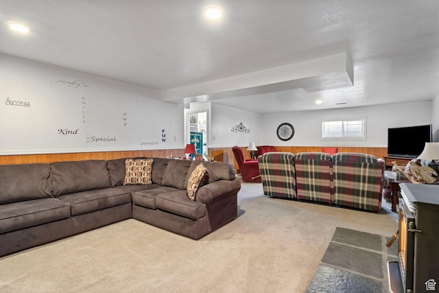 440 W Cottonwood Ln, Ferron, UT 84523 - living room featuring wooden walls and carpet floors