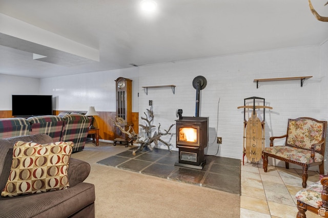 440 W Cottonwood Ln, Ferron, UT 84523 - carpeted living room featuring a wood stove