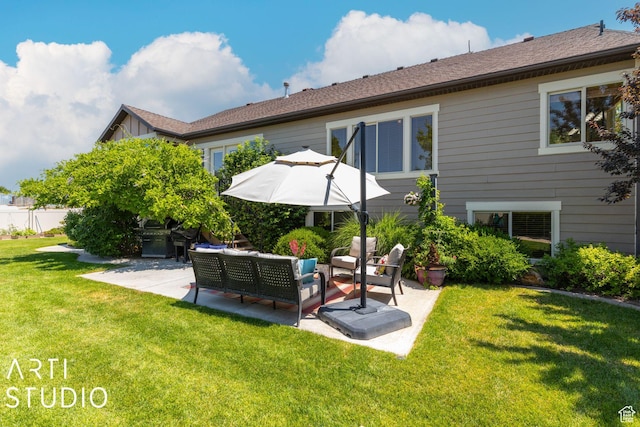 1679 N 4400 W, Plain City, UT 84404 - back of house with outdoor lounge area, a patio area, and a lawn
