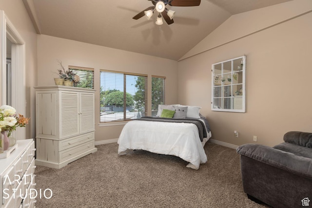 1679 N 4400 W, Plain City, UT 84404 - bedroom with carpet, lofted ceiling, and ceiling fan