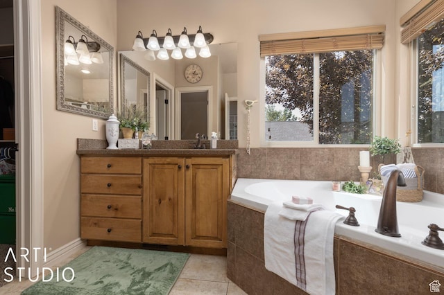 1679 N 4400 W, Plain City, UT 84404 - bathroom with tile patterned flooring, vanity, and tiled bath