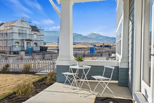 view of patio featuring a mountain view