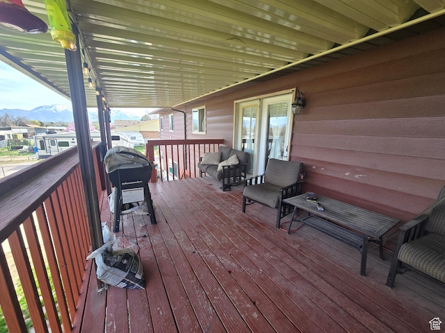 4556 W 4950 S, Hooper, UT 84315 - wooden deck with grilling area and a mountain view