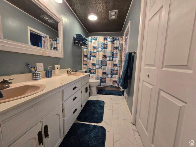 4556 W 4950 S, Hooper, UT 84315 - bathroom with double vanity, marble finish floor, a sink, and toilet