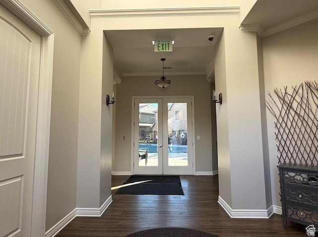 6751 S Sienna Park Ln, Midvale, UT 84047 - entryway featuring french doors, crown molding, and dark wood-type flooring