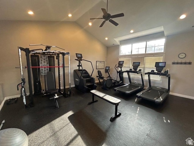 6751 S Sienna Park Ln, Midvale, UT 84047 - workout area featuring lofted ceiling and ceiling fan