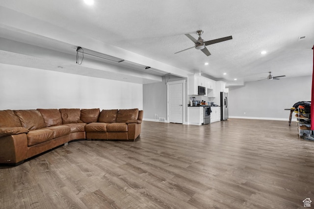 1002 W Temple Rim Ln, Payson, UT 84651 - living room with wood-type flooring, a textured ceiling, and ceiling fan