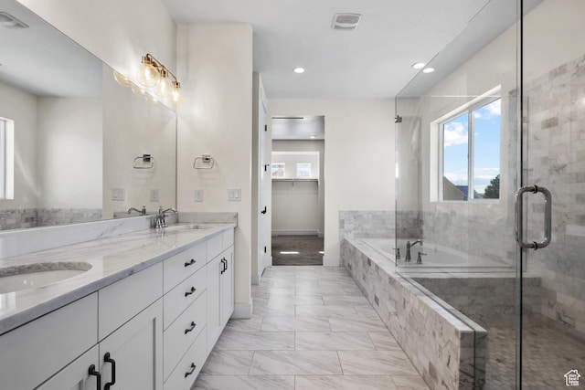 1002 W Temple Rim Ln, Payson, UT 84651 - bathroom featuring vanity and plus walk in shower