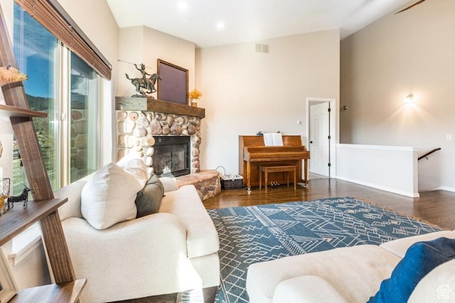 3942 View Pointe Dr, Park City, UT 84098 - living room featuring a stone fireplace and dark hardwood / wood-style floors