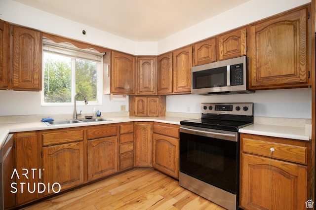kitchen with sink, light hardwood / wood-style floors, and appliances with stainless steel finishes
