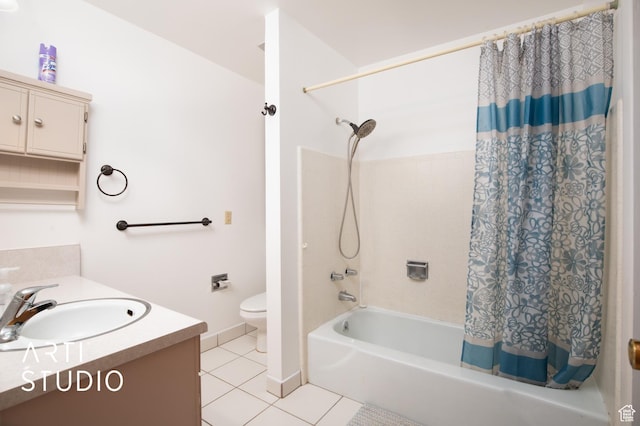 full bathroom with vanity, toilet, tile patterned flooring, and shower / bath combo