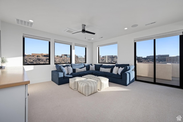 4862 N Sand Cove Cir, St George, UT 84770 - carpeted living room featuring ceiling fan