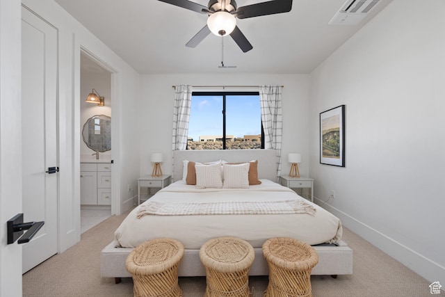 4862 N Sand Cove Cir, St George, UT 84770 - carpeted bedroom featuring ceiling fan and ensuite bath