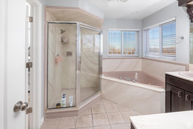 939 E Summit Dr N, Smithfield, UT 84335 - bathroom with tile patterned flooring, vanity, and shower with separate bathtub