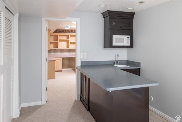 939 E Summit Dr N, Smithfield, UT 84335 - kitchen with sink, decorative backsplash, dark brown cabinets, and light colored carpet