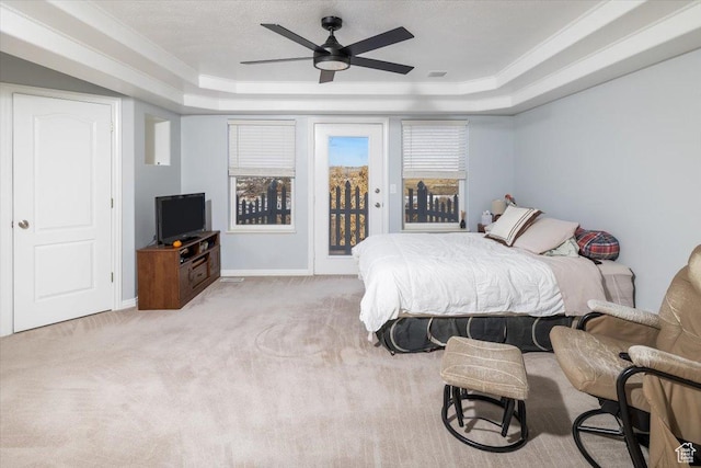 939 E Summit Dr N, Smithfield, UT 84335 - carpeted bedroom with ceiling fan, access to exterior, and a raised ceiling