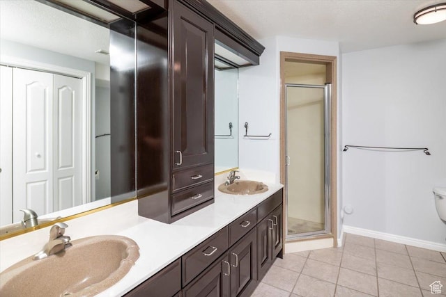 939 E Summit Dr N, Smithfield, UT 84335 - bathroom featuring vanity, toilet, tile patterned flooring, and a shower with door