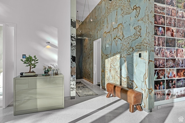 interior space with a towering ceiling
