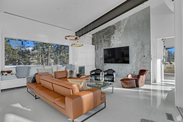 living room with a fireplace