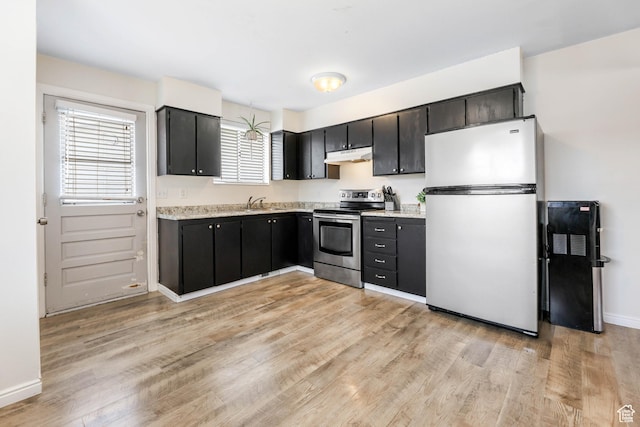 kitchen featuring stainless steel appliances, sink, and light wood-type flooring